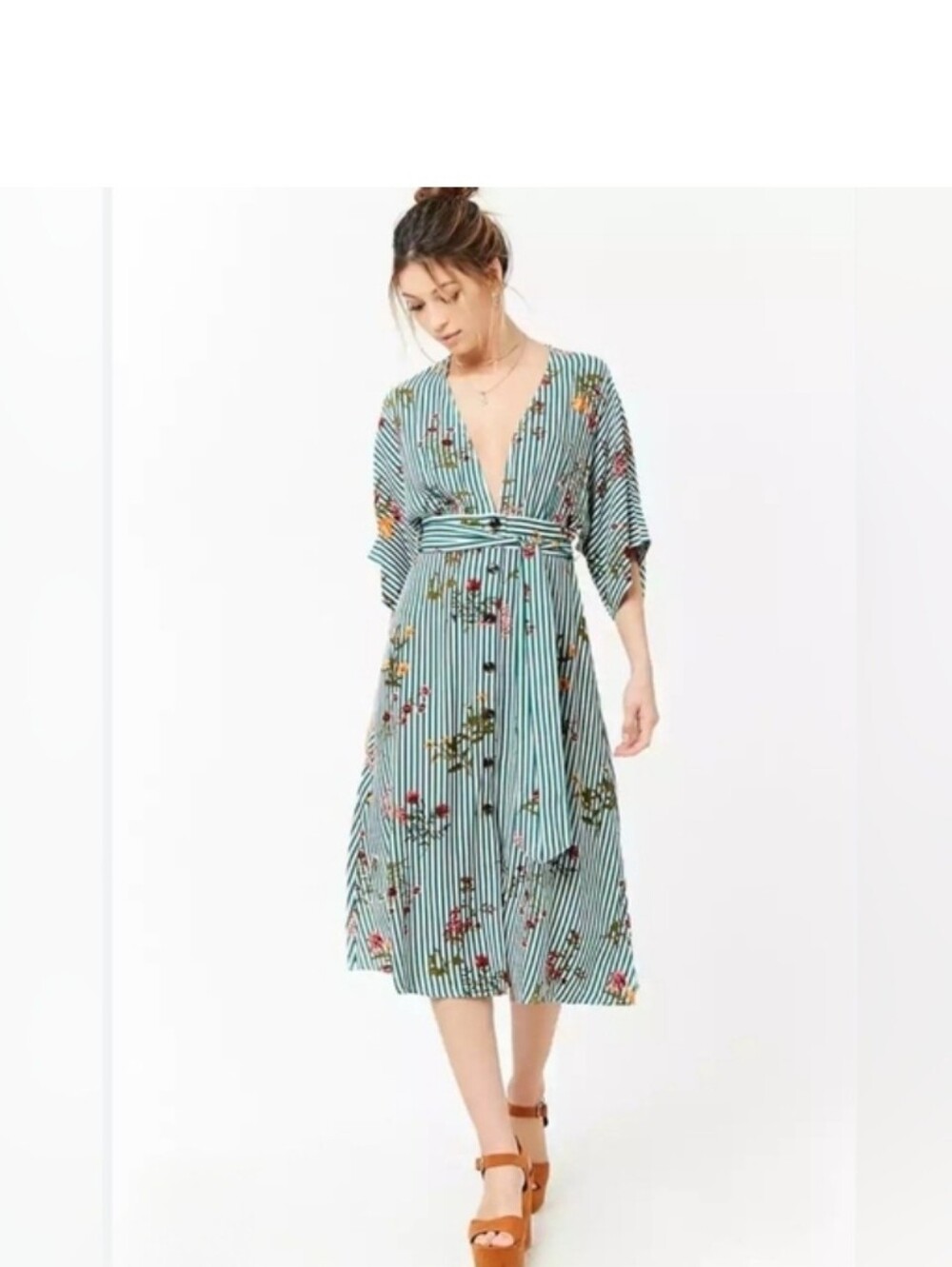 NWT/ Forever 21 Striped Floral Midi Dress XL